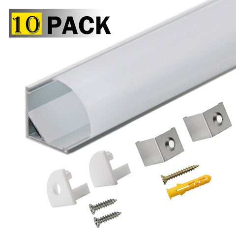 Image of StarlandLed 10-PACK LED Aluminum Channel V Shape with Milky PC Cover for Strip Lights Installation,Easy to Cut,Professional Look LED Strip Diffuser Cover Track with Complete Mounting Accessories