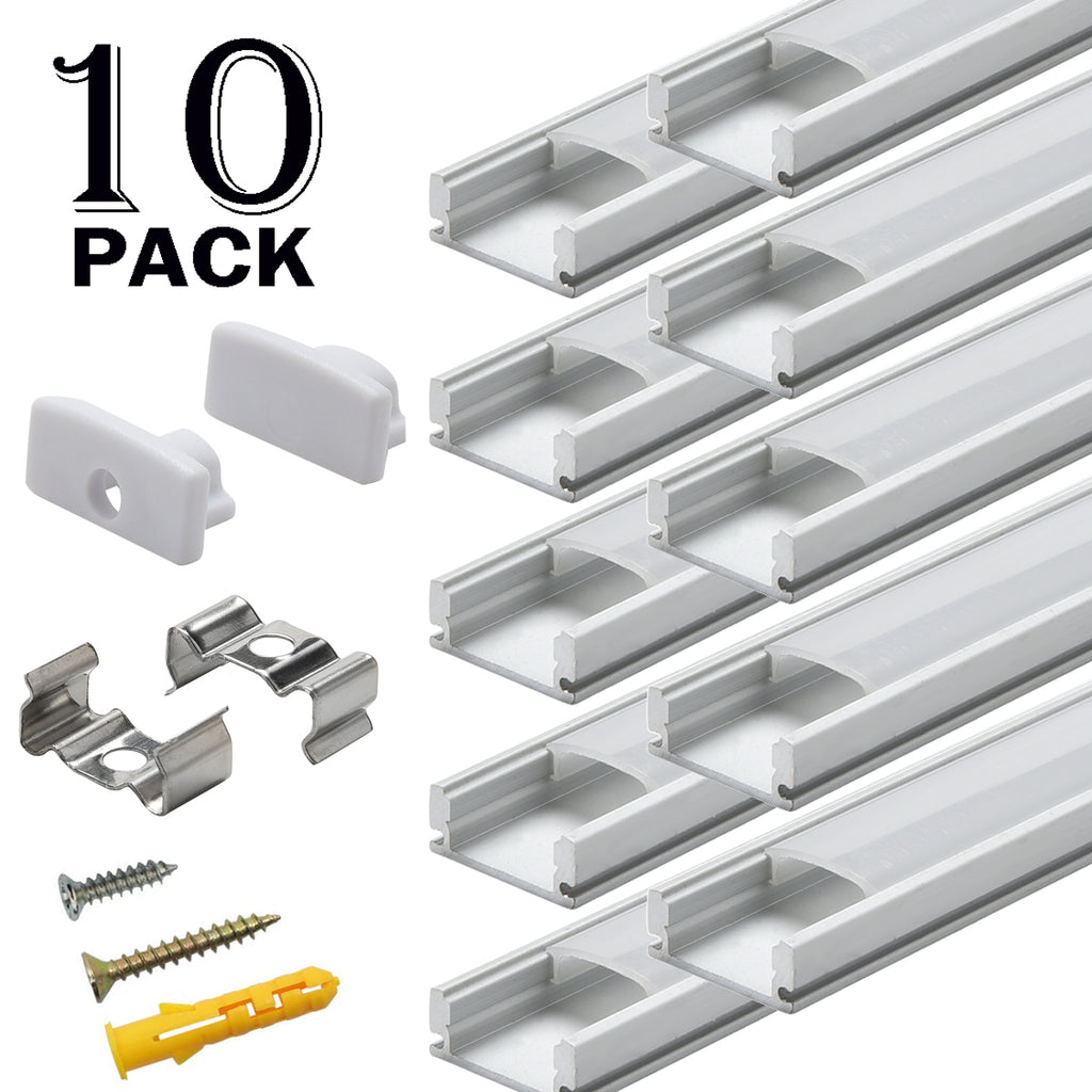 Starlandled 10-Pack Aluminum Channel for LED Strip Lights Installation,Easy  to Cut,Professional Look,U-Shape LED Cover Diffuser Track with Complete