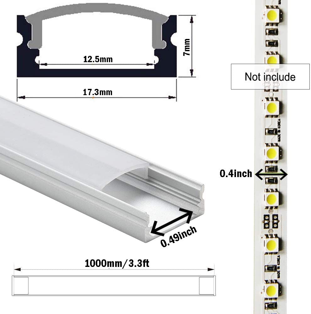 LED-Profil 6 × 1M, StarlandLed 6-Pack LED-Aluminium Profil U-Form mit Abdeckung, Endkappen und Montageclips für LED-Streifen-Lichter