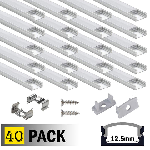 LED Aluminum Channel 40x3.3ft,LED Profile with Cover and Complete Mounting Accessories for Led Strip Light Installation