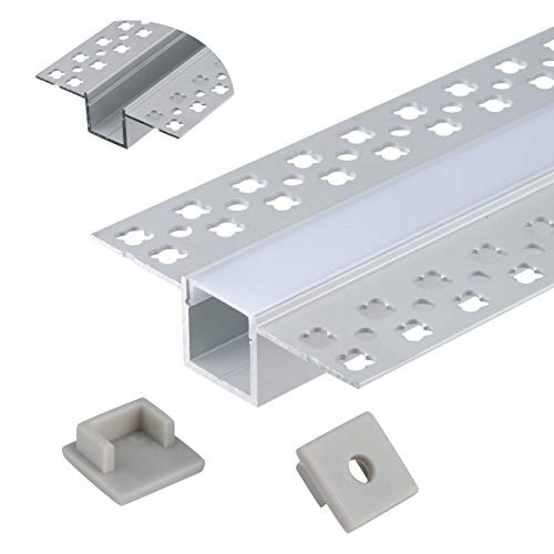 Plaster-in Trimless LED Aluminum Channel 4-Pack 1m/3.3ft with Flange for LED Strip Installation, Drywall Aluminum Profile with Clip-in Diffuser and End Caps