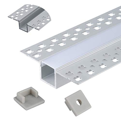 Image of Plaster-in Trimless LED Aluminum Channel 4-Pack 1m/3.3ft with Flange for LED Strip Installation, Drywall Aluminum Profile with Clip-in Diffuser and End Caps