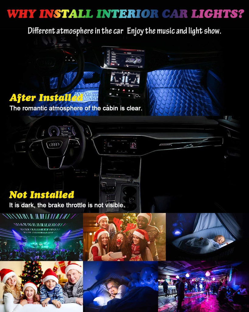 Interior Car Lights, Car Led Lights Interior 4 Pcs 48 Led Strip Light For  Car With Remote, Music Sync Color Change RGB Under Dash Car Lighting With