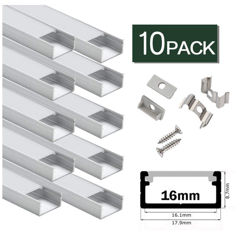 Image of LED Aluminum Channel Wide,StarlandLed Aluminum Profile 10-Pack with Complete Mounting Accessories for up to 16mm LED Strip Light, Perfectly Suit for Philips Hue LightStrip Plus