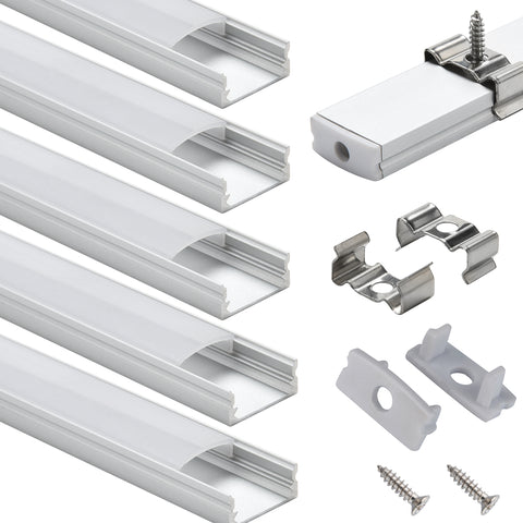 LED Aluminum Channel with Cover - StarlandLed 6-Pack 1Meter/3.3ft LED Extrusions Track Diffusers Housing with End Caps and Mounting Clips for LED Flexible Strip